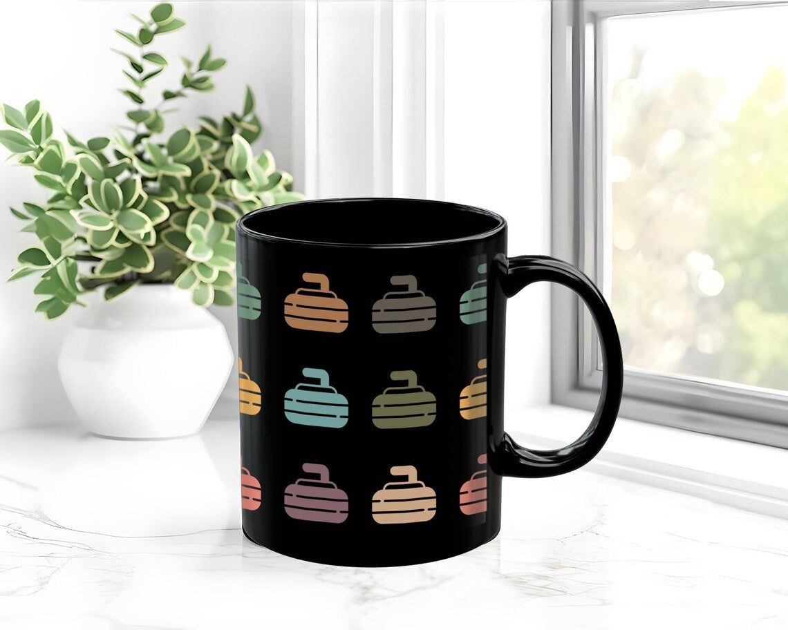 Retro Curling Mug – Vintage Black Sports Coffee Cup Under $25, Distressed Curling Enthusiast Gift for Him & Her ☕🥌