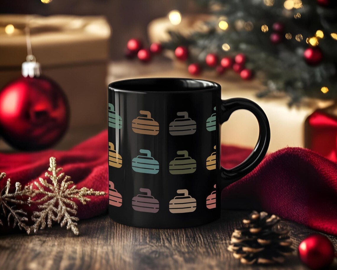 Retro Curling Mug – Vintage Black Sports Coffee Cup Under $25, Distressed Curling Enthusiast Gift for Him & Her ☕🥌