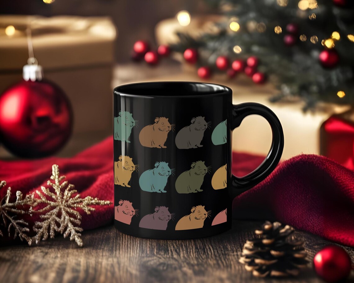 Retro Guinea Pig Mug – Vintage Black Coffee Cup Under $25, Distressed Pet Lover Gift for Guinea Pig Owners ☕🐹