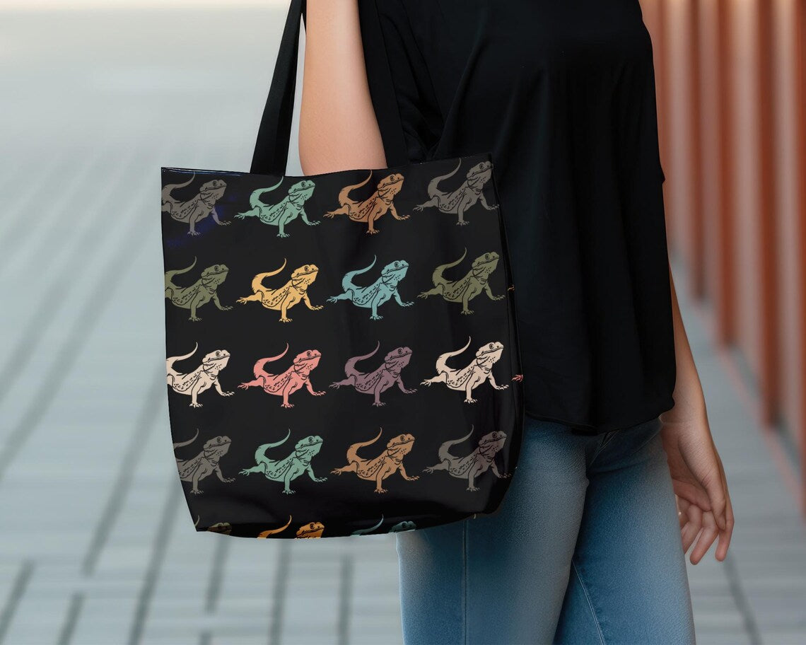 Retro Bearded Dragon Tote Bag | Vintage Bearded Dragon Lover Shoulder Bag | Cute Pet Reptile Gift | Everyday Carry Bag for Enthusiasts