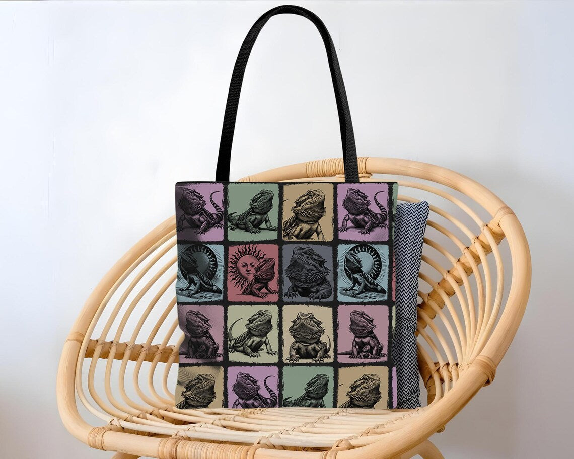 Vintage Bearded Dragon Tote Bag | Retro Bearded Dragon Lover Shoulder Bag | Cute Pet Reptile Gift | Everyday Carry Bag for Enthusiasts
