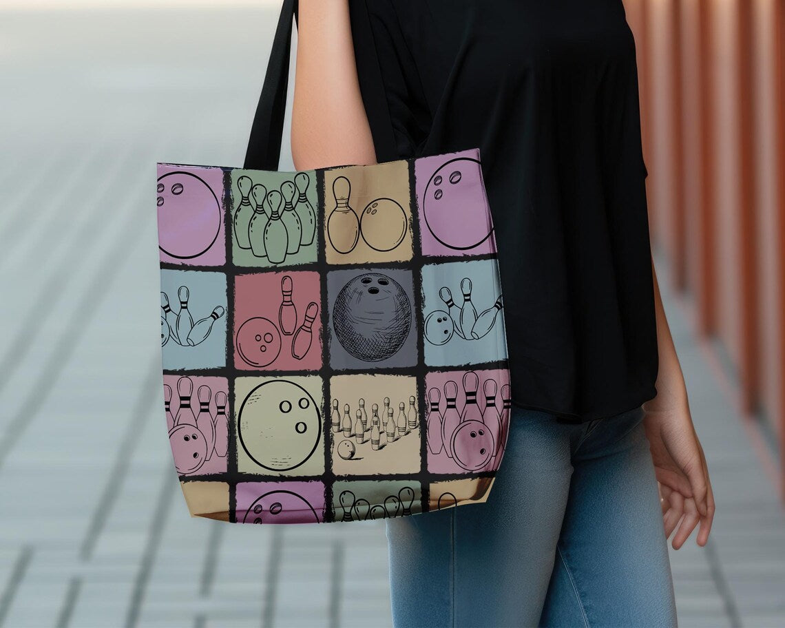 Vintage Bowling Lover Tote Bag | Retro Enthusiast Gift | Cute Sports Fan Shoulder Bag | Everyday Carryall