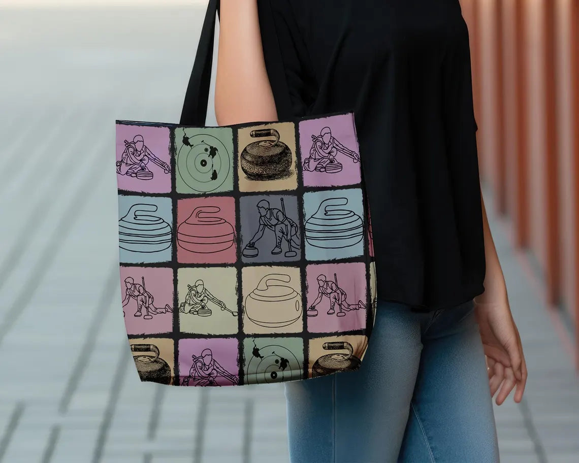 Vintage Curling Tote Bag – Fun Sports Lover Gift Under $25, Curling Enthusiast Everyday Carry for Him & Her 🥌