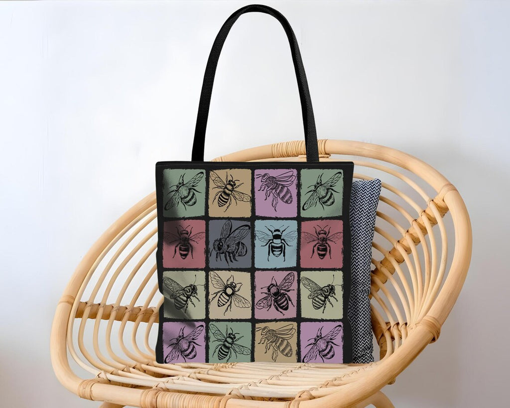 Vintage Bee Lover Tote Bag | Cute Bumblebee Gift Bag | Reusable Shoulder Bag for Nature Lovers | Bumblebee Themed Everyday Carry Bag