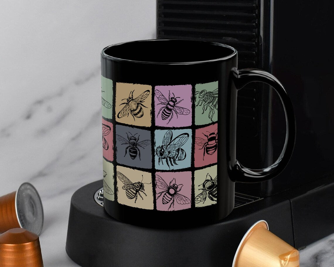 Retro Bee Lover Mug | Vintage Honey Bee Coffee Cup | Distressed Nature Gift for Beekeepers | Bee Fan Enthusiast Present