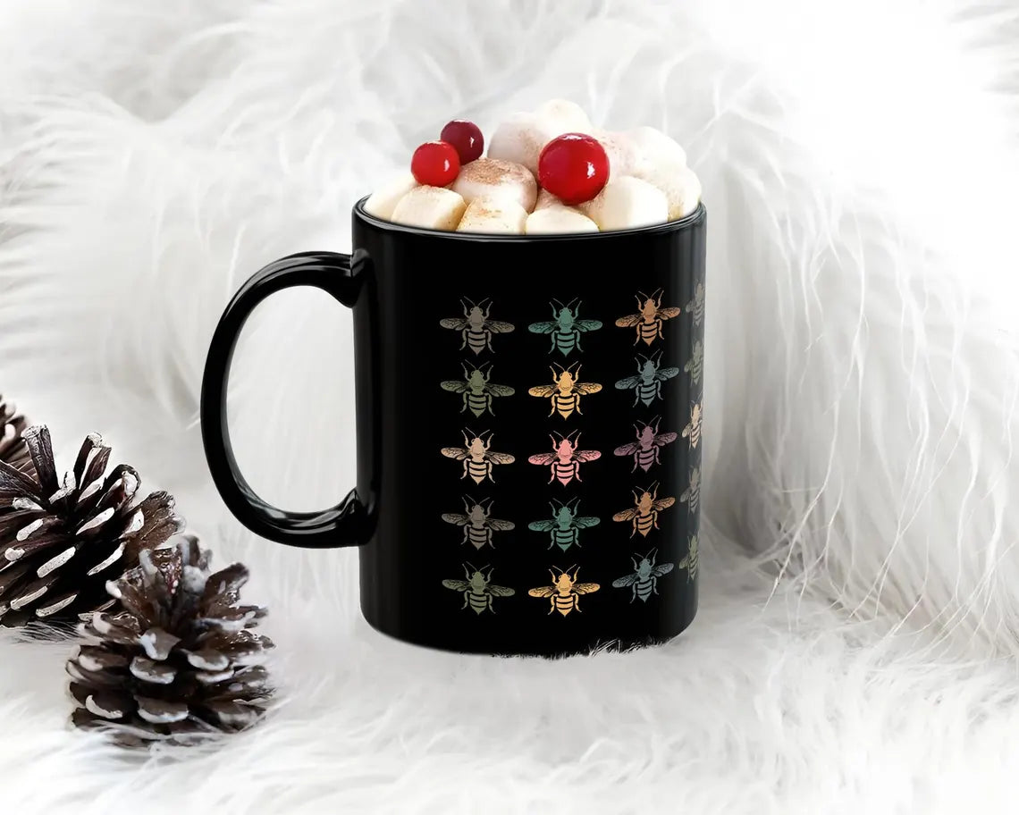 Retro Bee Lover Mug | Vintage Honey Bee Coffee Cup | Distressed Nature Gift for Beekeepers | Bee Fan Enthusiast Present