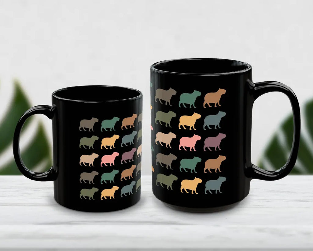Retro Capybara Lover Mug – Funny Distracted Gift – Capybara Black Distressed Retro Rodent Mug