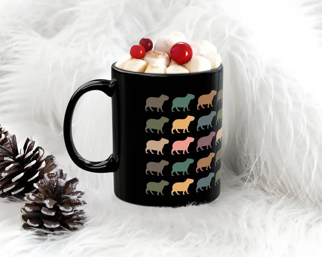 Retro Capybara Lover Mug – Funny Distracted Gift – Capybara Black Distressed Retro Rodent Mug