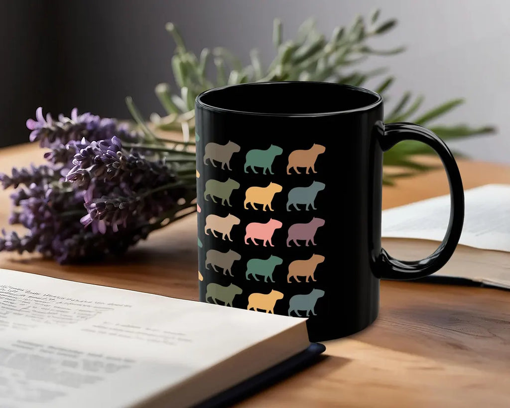 Retro Capybara Lover Mug – Funny Distracted Gift – Capybara Black Distressed Retro Rodent Mug