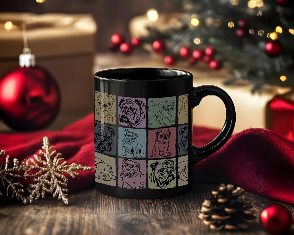Retro Bulldog Lover Mug | Funny Vintage Black Coffee Cup | Cute Dog Lover Gift | English Bulldog Owner Mug | Pet Dog Fan Present