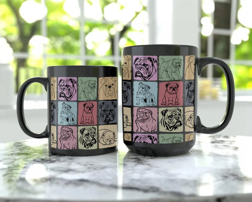 Retro Bulldog Lover Mug | Funny Vintage Black Coffee Cup | Cute Dog Lover Gift | English Bulldog Owner Mug | Pet Dog Fan Present