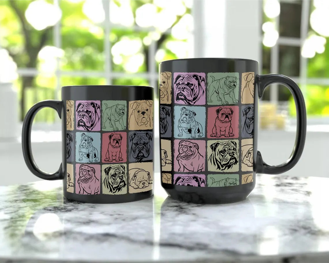 Retro Bulldog Lover Mug | Funny Vintage Black Coffee Cup | Cute Dog Lover Gift | English Bulldog Owner Mug | Pet Dog Fan Present