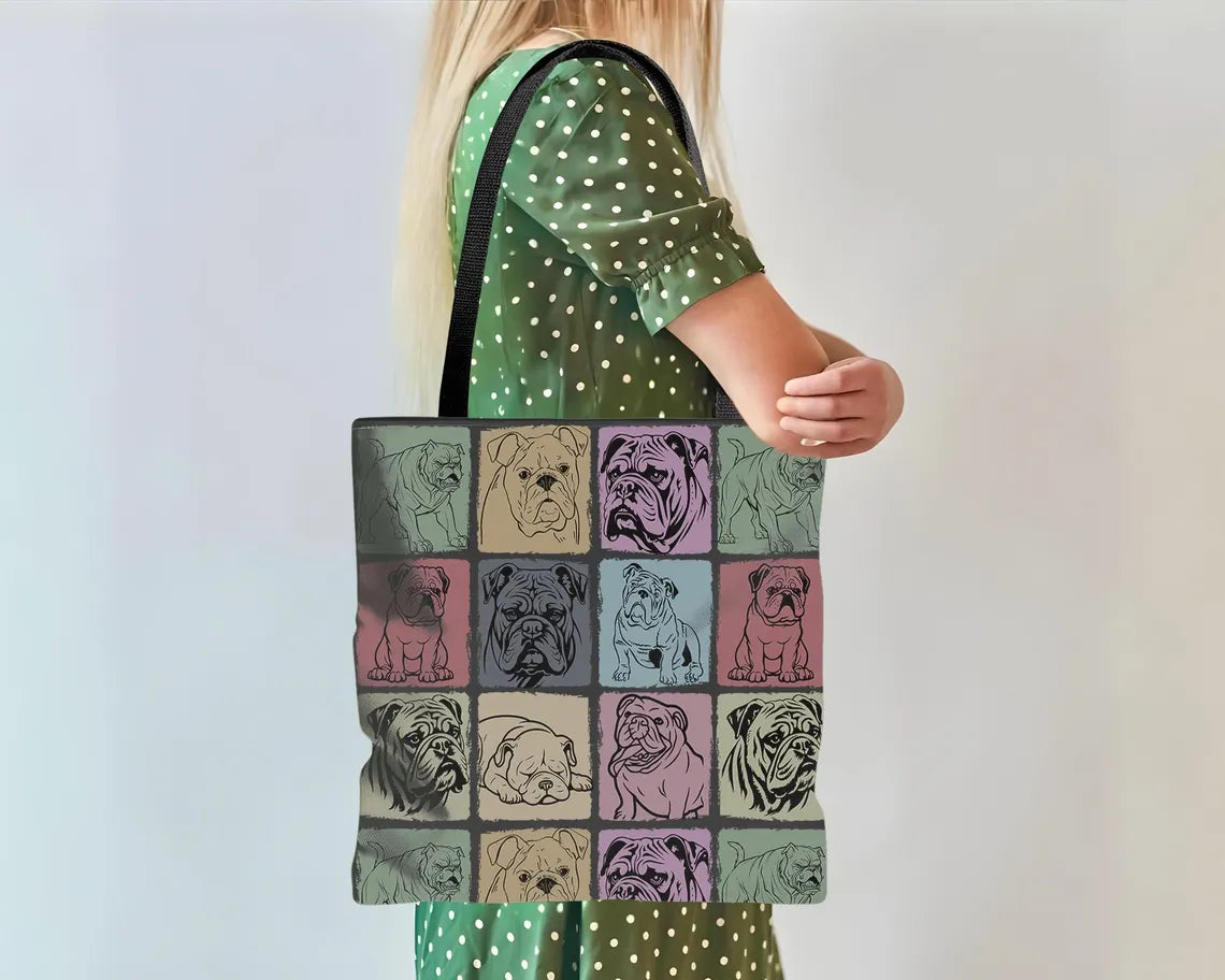 Vintage English Bulldog Tote Bag | Cute Shoulder Bag for Dog Lovers | Pet Owner Gift Tote | Stylish Bulldog Shopping Bag Everyday Carry