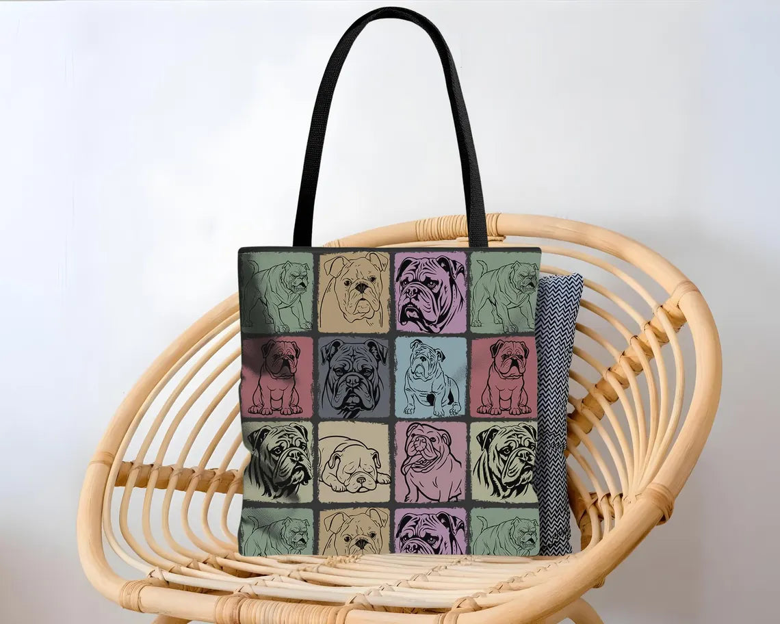 Vintage English Bulldog Tote Bag | Cute Shoulder Bag for Dog Lovers | Pet Owner Gift Tote | Stylish Bulldog Shopping Bag Everyday Carry