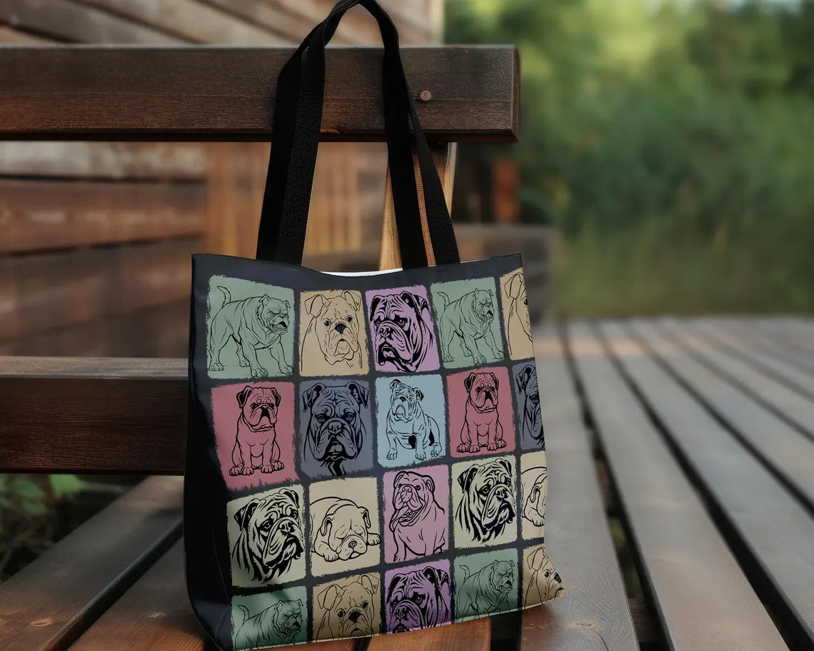 Vintage English Bulldog Tote Bag | Cute Shoulder Bag for Dog Lovers | Pet Owner Gift Tote | Stylish Bulldog Shopping Bag Everyday Carry