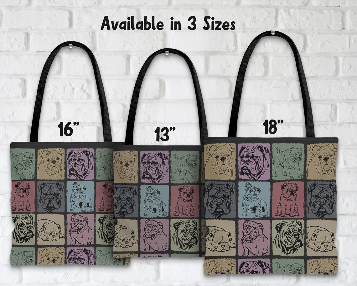 Vintage English Bulldog Tote Bag | Cute Shoulder Bag for Dog Lovers | Pet Owner Gift Tote | Stylish Bulldog Shopping Bag Everyday Carry