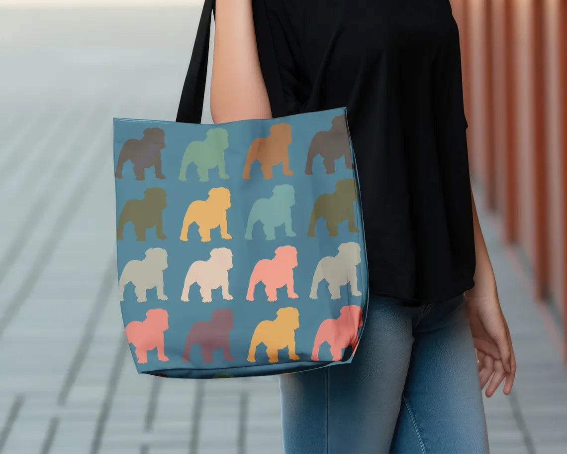Retro English Bulldog Tote Bag, Vintage Dog Lover Shoulder Bag, Cute Pet Owner Gift Tote, Stylish Everyday Carry Bulldog Shopping Bag