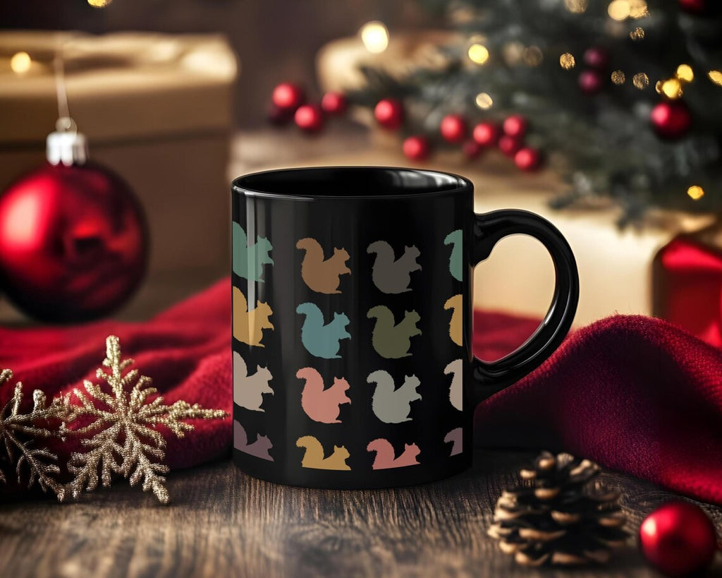 Retro Squirrel Lover Mug, Vintage Black Coffee Cup, Funny Wildlife Animal Gift, Cute Forest Animal Mug for Nature & Coffee Lovers