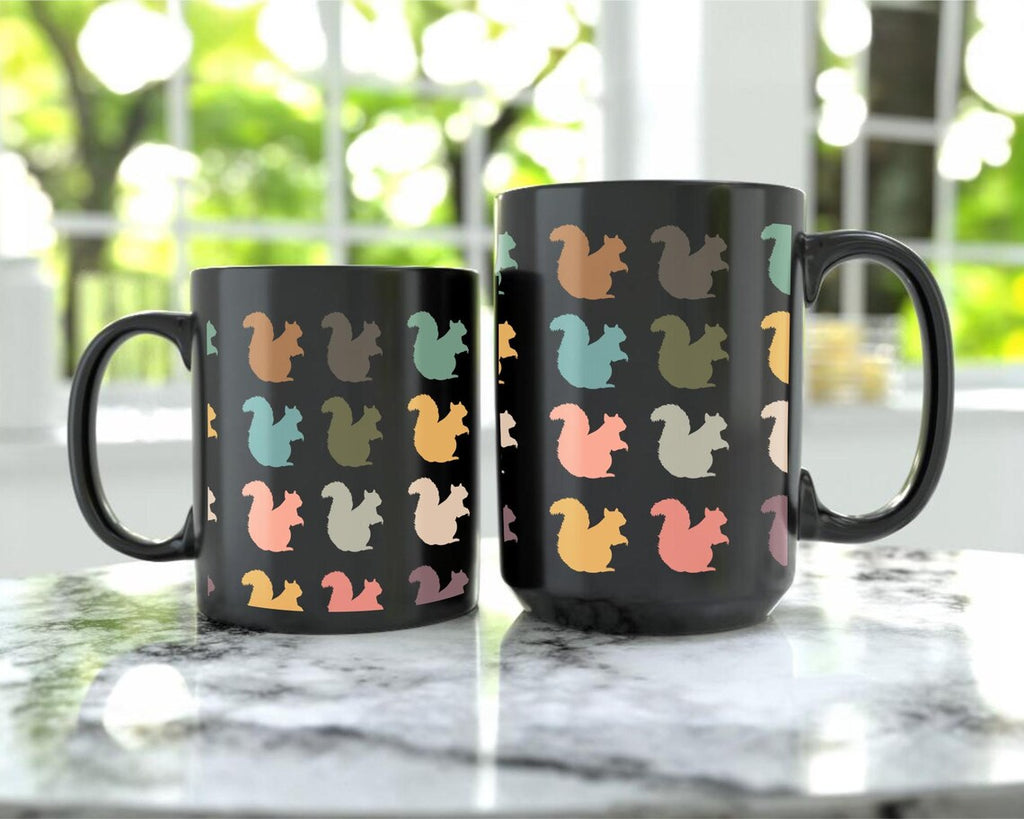 Retro Squirrel Lover Mug, Vintage Black Coffee Cup, Funny Wildlife Animal Gift, Cute Forest Animal Mug for Nature & Coffee Lovers