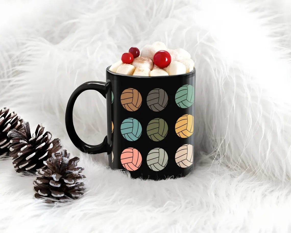 Retro Volleyball Lover Mug, Vintage Black Coffee Cup, Funny Sports Gift for Players, Cute Volleyball Fan Mug, Game Day Coffee Mug