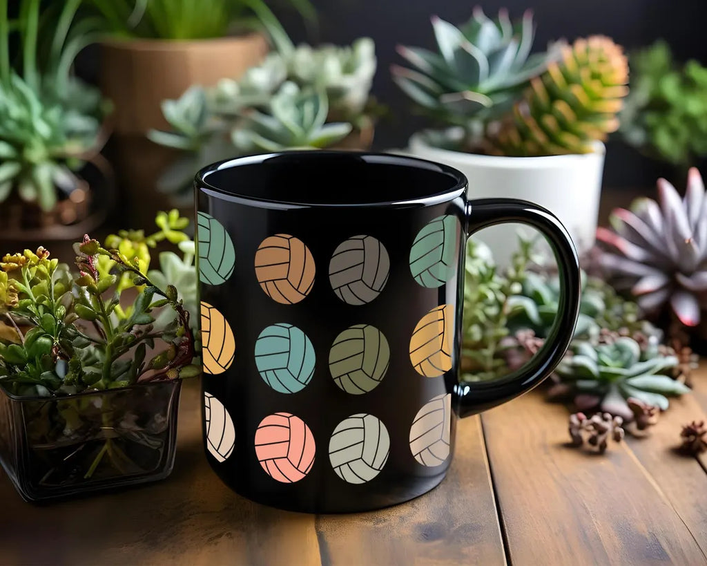 Retro Volleyball Lover Mug, Vintage Black Coffee Cup, Funny Sports Gift for Players, Cute Volleyball Fan Mug, Game Day Coffee Mug