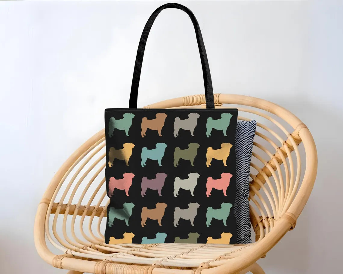 Retro Pug Dog Tote Bag | Vintage Dog Lover Gift for Pug Mom | Cute Fan Carryall | Retro Pet Breed Gift