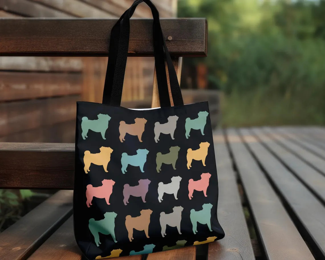 Retro Pug Dog Tote Bag | Vintage Dog Lover Gift for Pug Mom | Cute Fan Carryall | Retro Pet Breed Gift