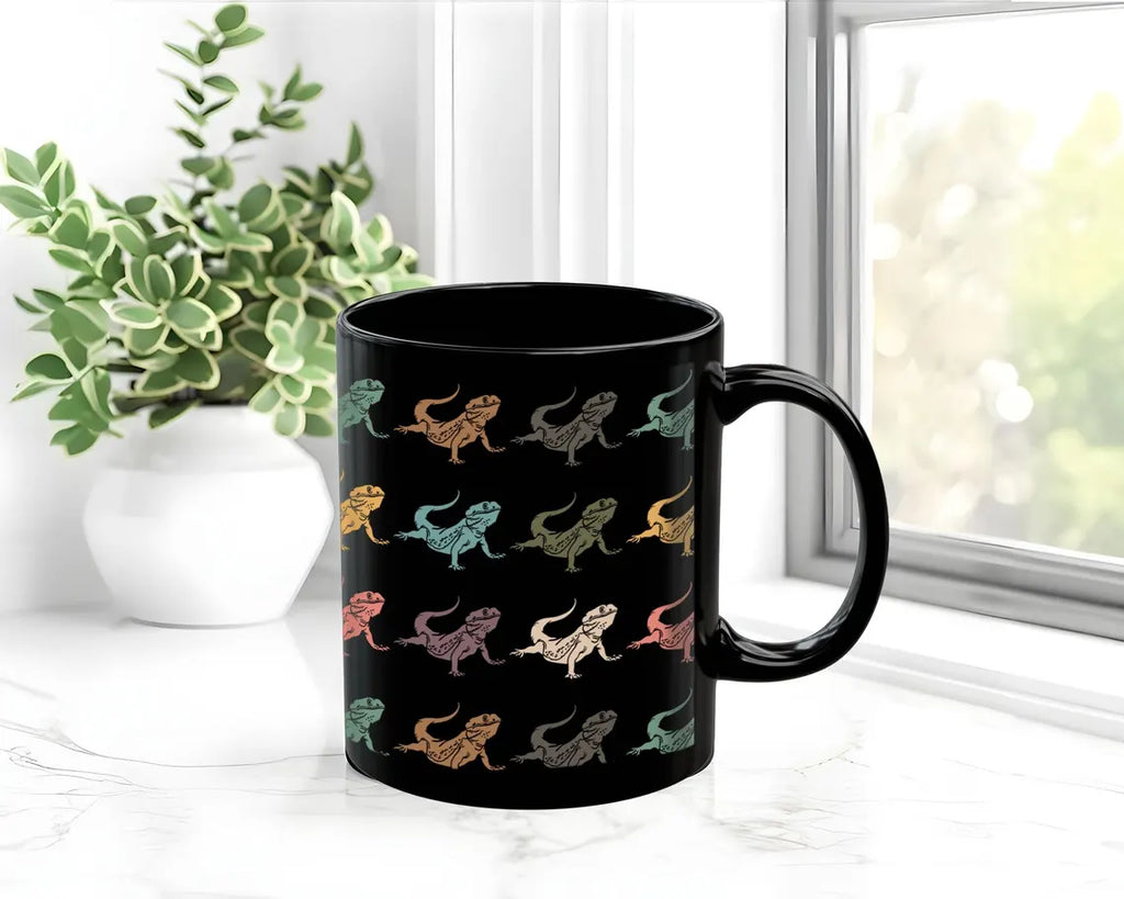 Retro Bearded Dragon Lover Mug | Vintage Black Coffee Cup | Distressed Reptile Mug Gift | Cute Bearded Dragon Lover Present for Pet Owners