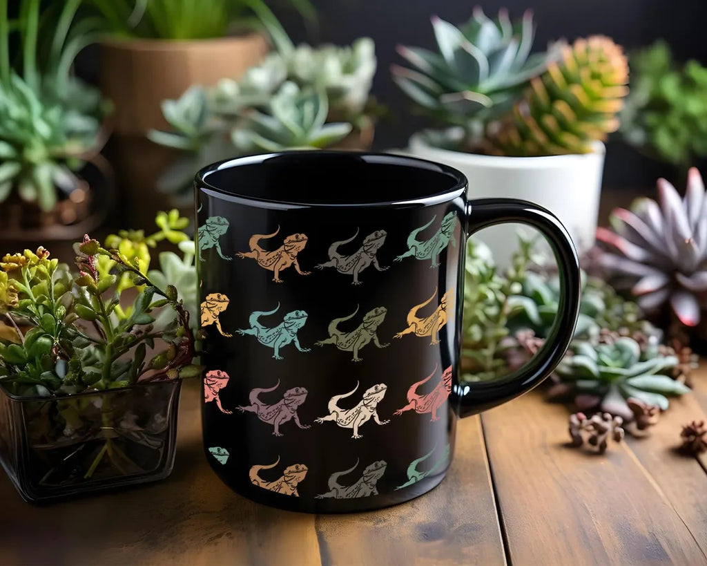 Retro Bearded Dragon Lover Mug | Vintage Black Coffee Cup | Distressed Reptile Mug Gift | Cute Bearded Dragon Lover Present for Pet Owners