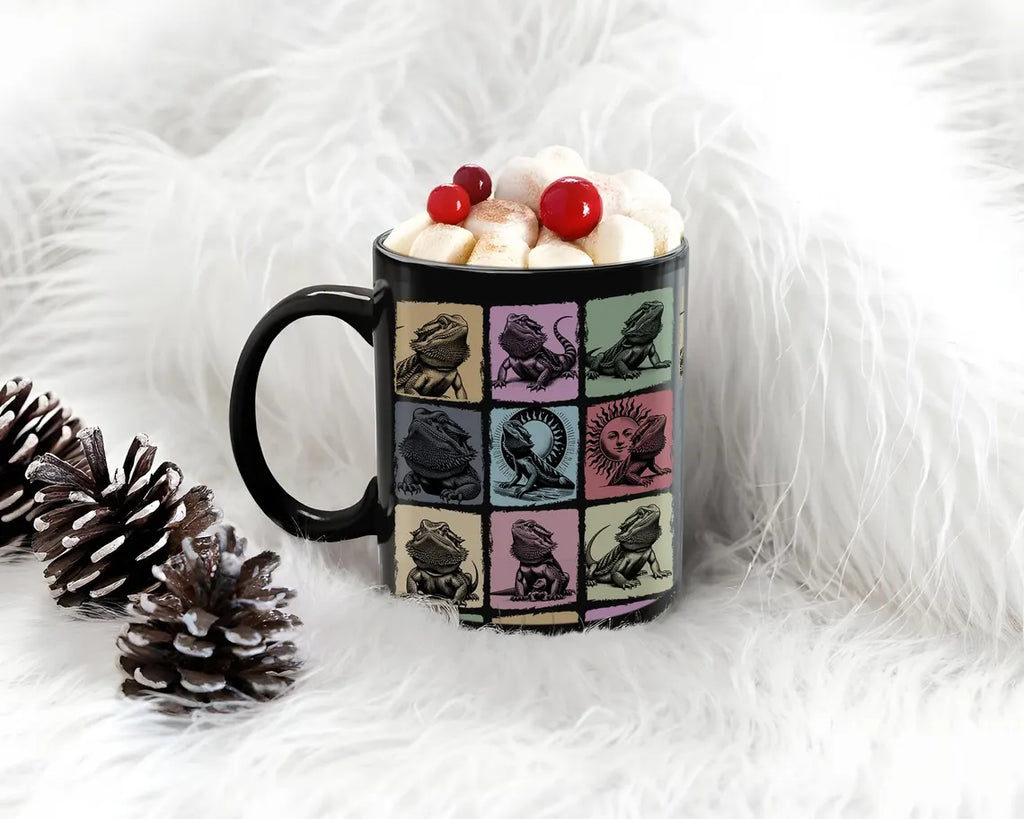 Vintage Bearded Dragon Lover Mug | Retro Black Coffee Cup | Distressed Reptile Mug Gift | Cute Bearded Dragon Lover Present for Pet Owners