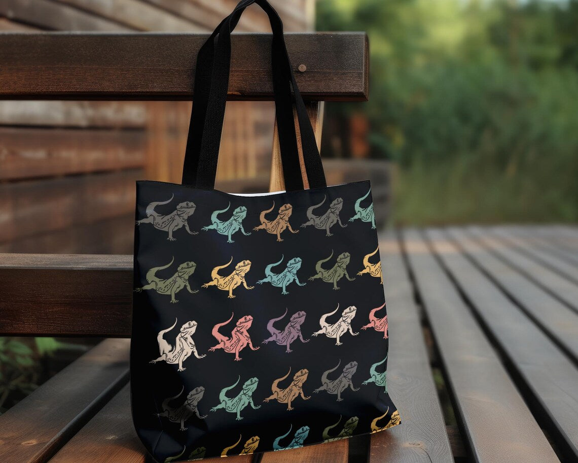 Retro Bearded Dragon Tote Bag | Vintage Bearded Dragon Lover Shoulder Bag | Cute Pet Reptile Gift | Everyday Carry Bag for Enthusiasts