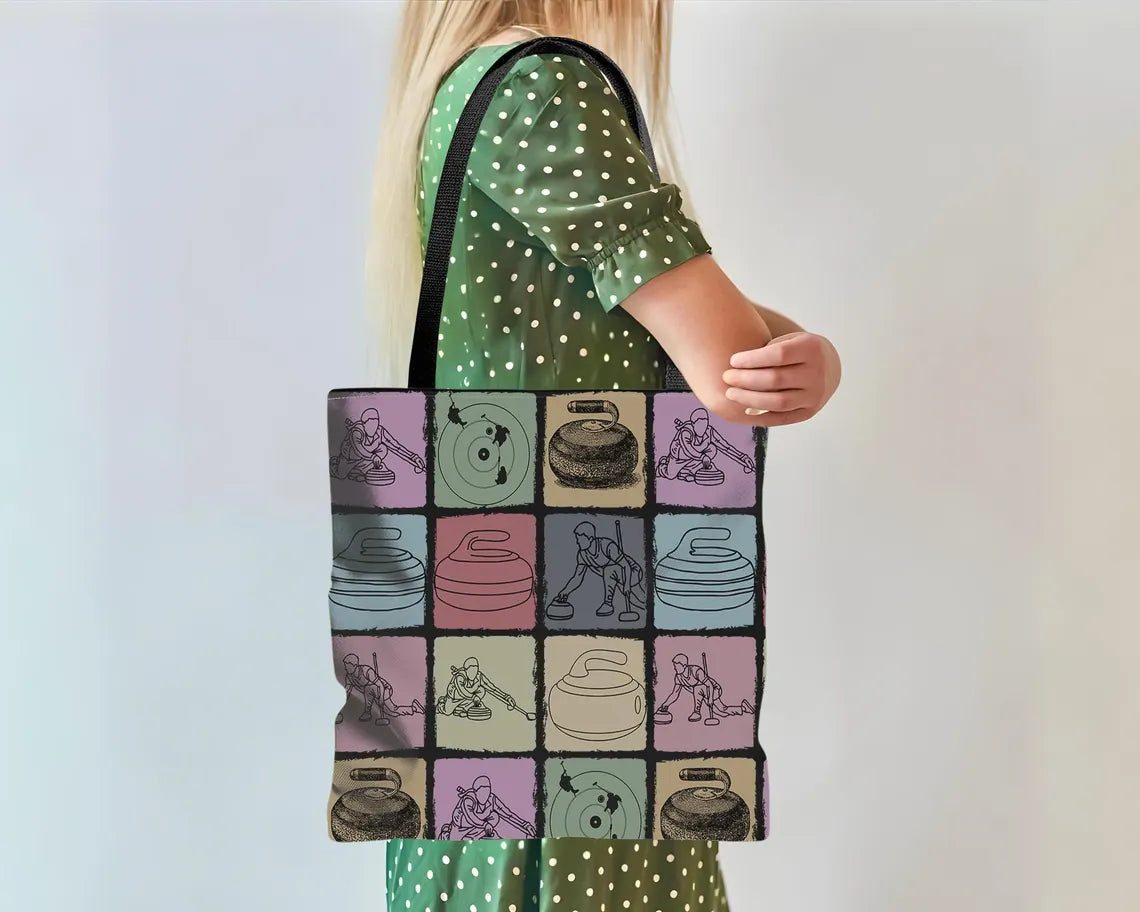 Vintage Curling Tote Bag – Fun Sports Lover Gift Under $25, Curling Enthusiast Everyday Carry for Him & Her 🥌