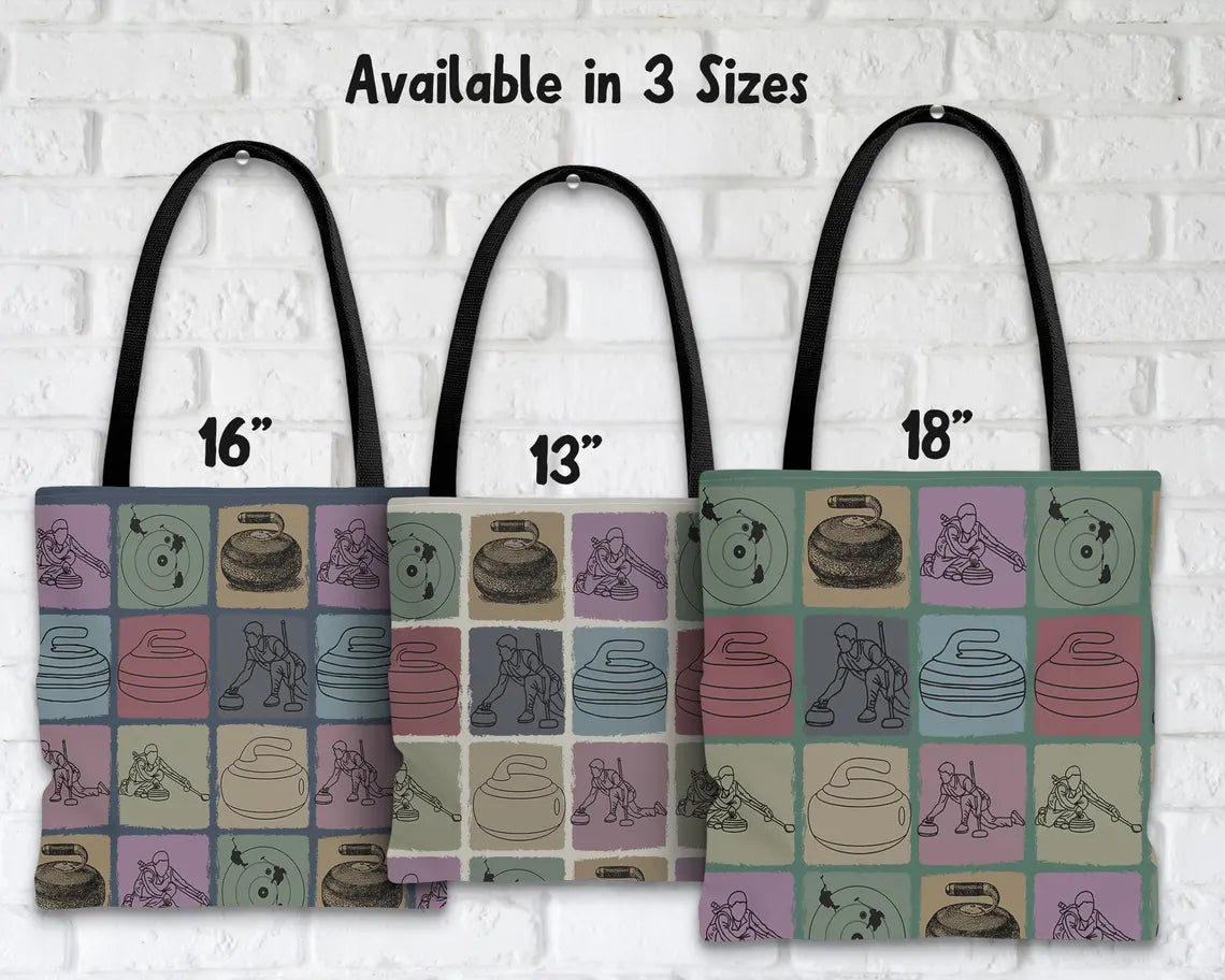 Vintage Curling Tote Bag – Fun Sports Lover Gift Under $25, Curling Enthusiast Everyday Carry for Him & Her 🥌