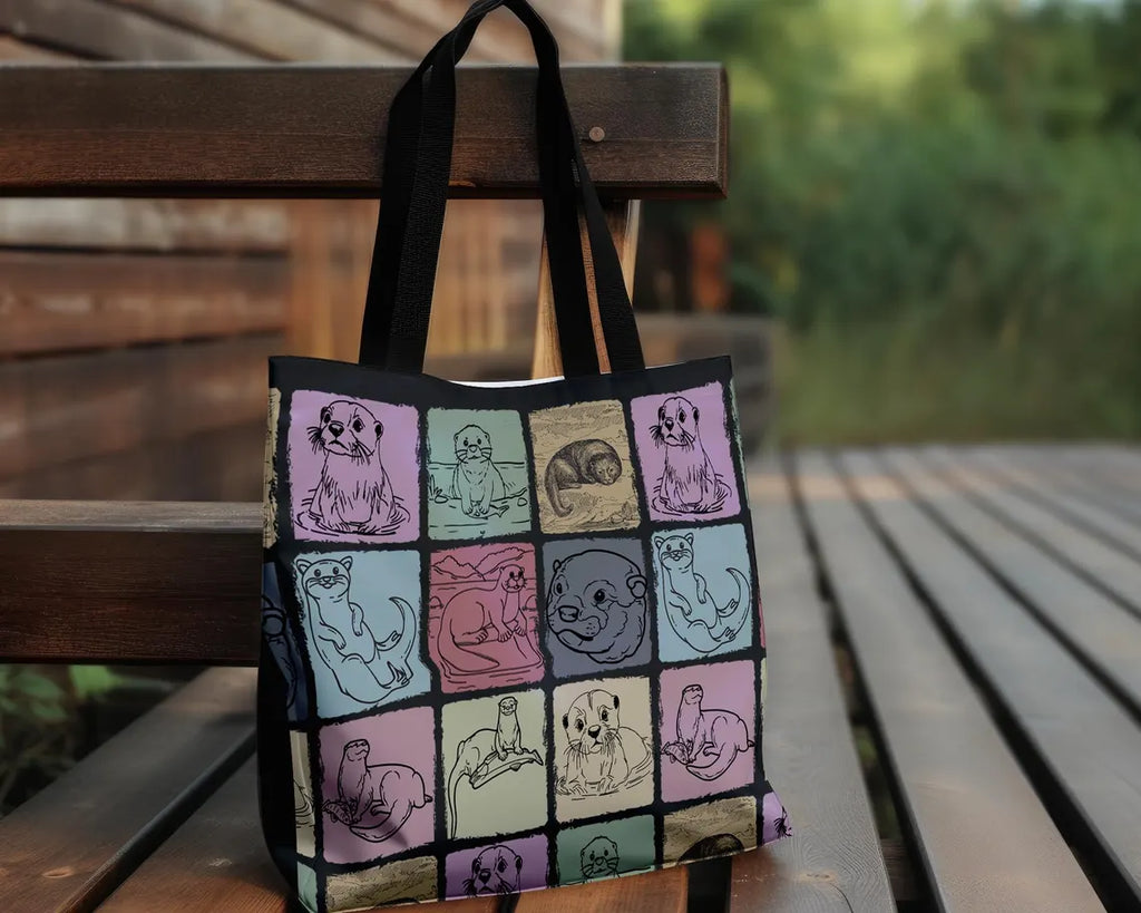 Vintage Otter Lover Tote Bag | Cute Aesthetic Over Shoulder Pet Animal Carrier | Everyday School Grocery Gift