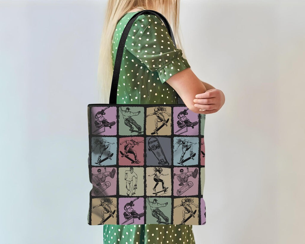 Vintage Skateboarding Tote Bag – Cool Skater Over Shoulder Carry Bag – Aesthetic School Gift for Lovers