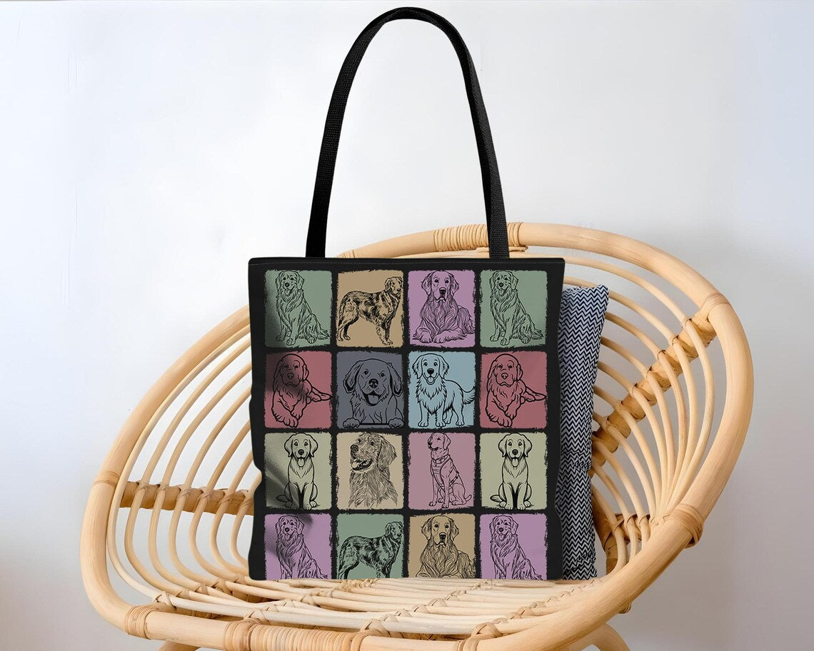 Golden Retriever Tote Bag | Retro Dog Lover Gift | Vintage Pet Design Shopper | Cute Dog Breed Carryall