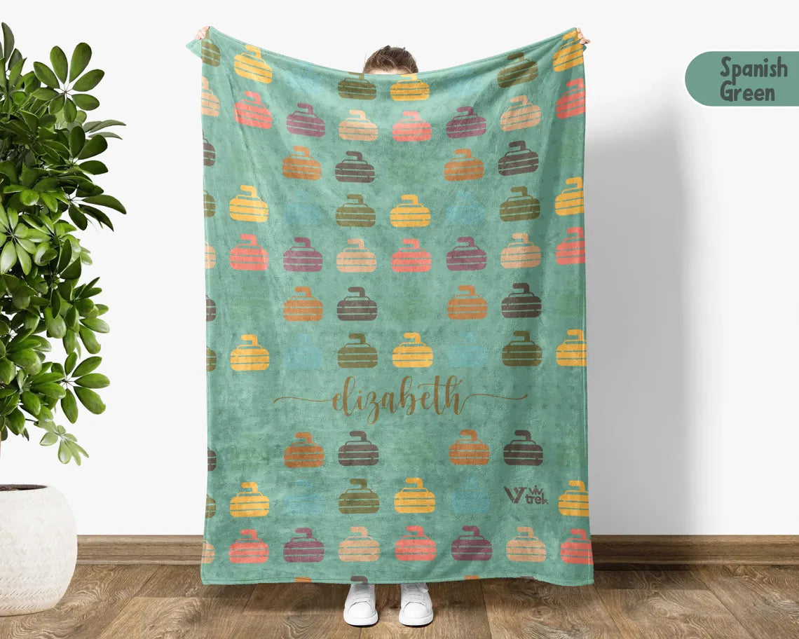 Custom Name Curling Blanket – Retro Personalized Throw Under $50, Cozy Gift for Curlers & Sports Fans 🥌🧣