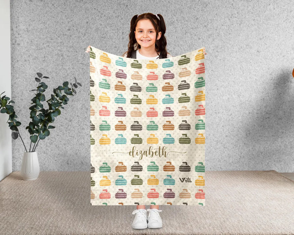 Custom Name Curling Blanket – Retro Personalized Throw Under $50, Cozy Gift for Curlers & Sports Fans 🥌🧣