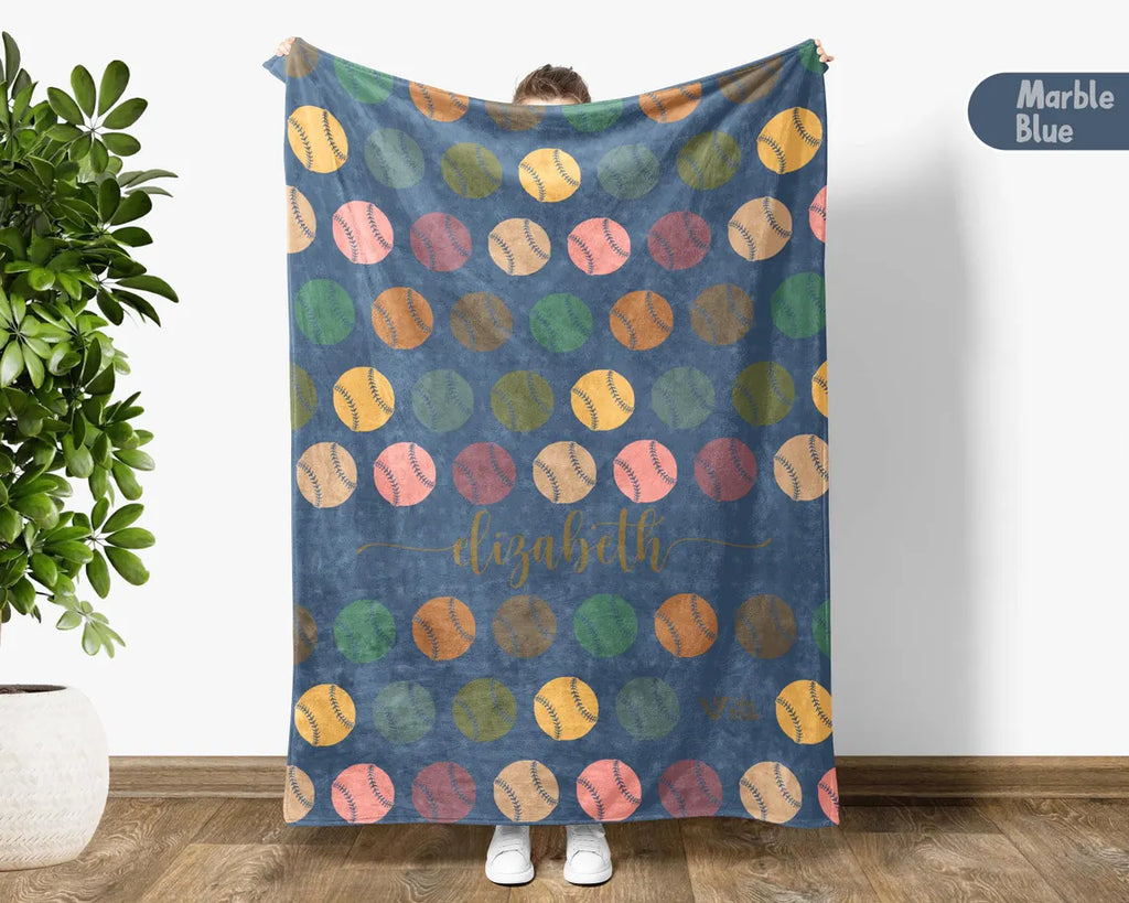 Retro Personalized Baseball Blanket, Custom Name Sports Throw, Cozy Baseball Lover Gift, Unique Baseball Home Decor Blanket