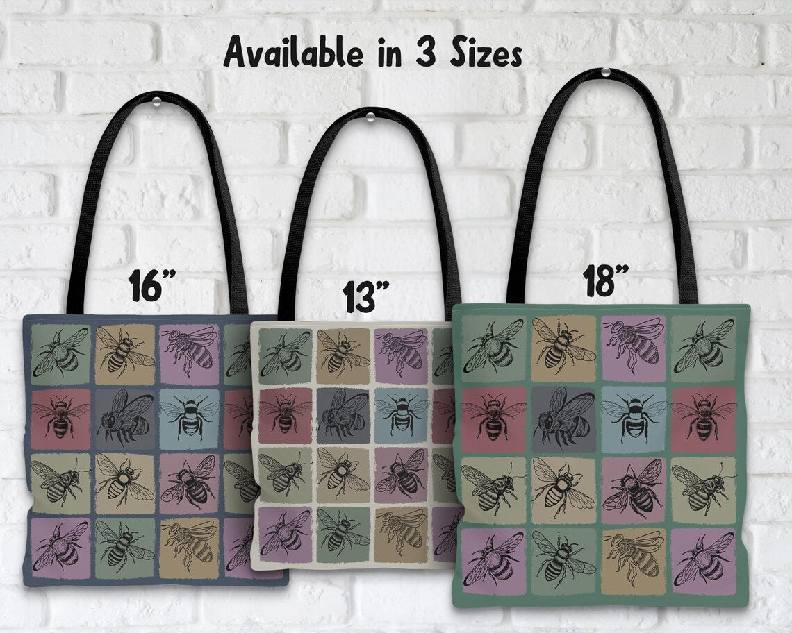 Vintage Bee Lover Tote Bag | Cute Bumblebee Gift Bag | Reusable Shoulder Bag for Nature Lovers | Bumblebee Themed Everyday Carry Bag