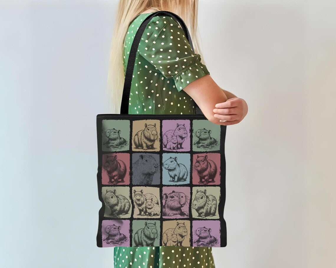 Vintage Capybara Tote Bag – Retro Cute Animal Lover Shoulder Bag – Everyday Reusable Nature Gift
