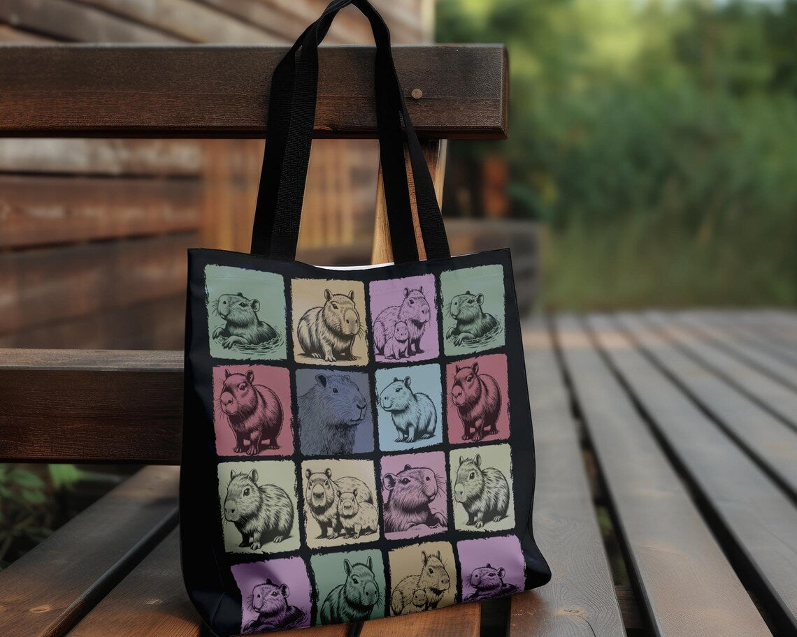 Vintage Capybara Tote Bag – Retro Cute Animal Lover Shoulder Bag – Everyday Reusable Nature Gift