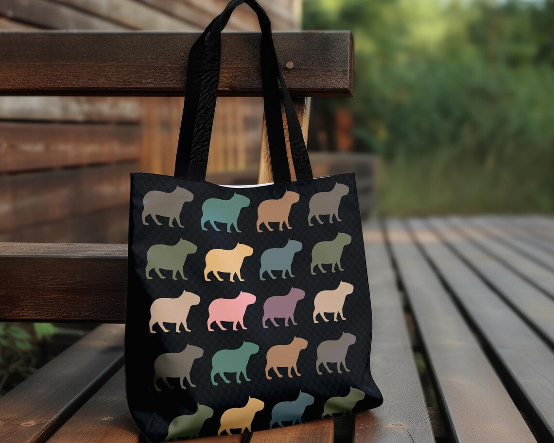 Retro Capybara Tote Bag – Vintage Cute Animal Lover Shoulder Bag – Reusable Everyday Carryall Nature Gift