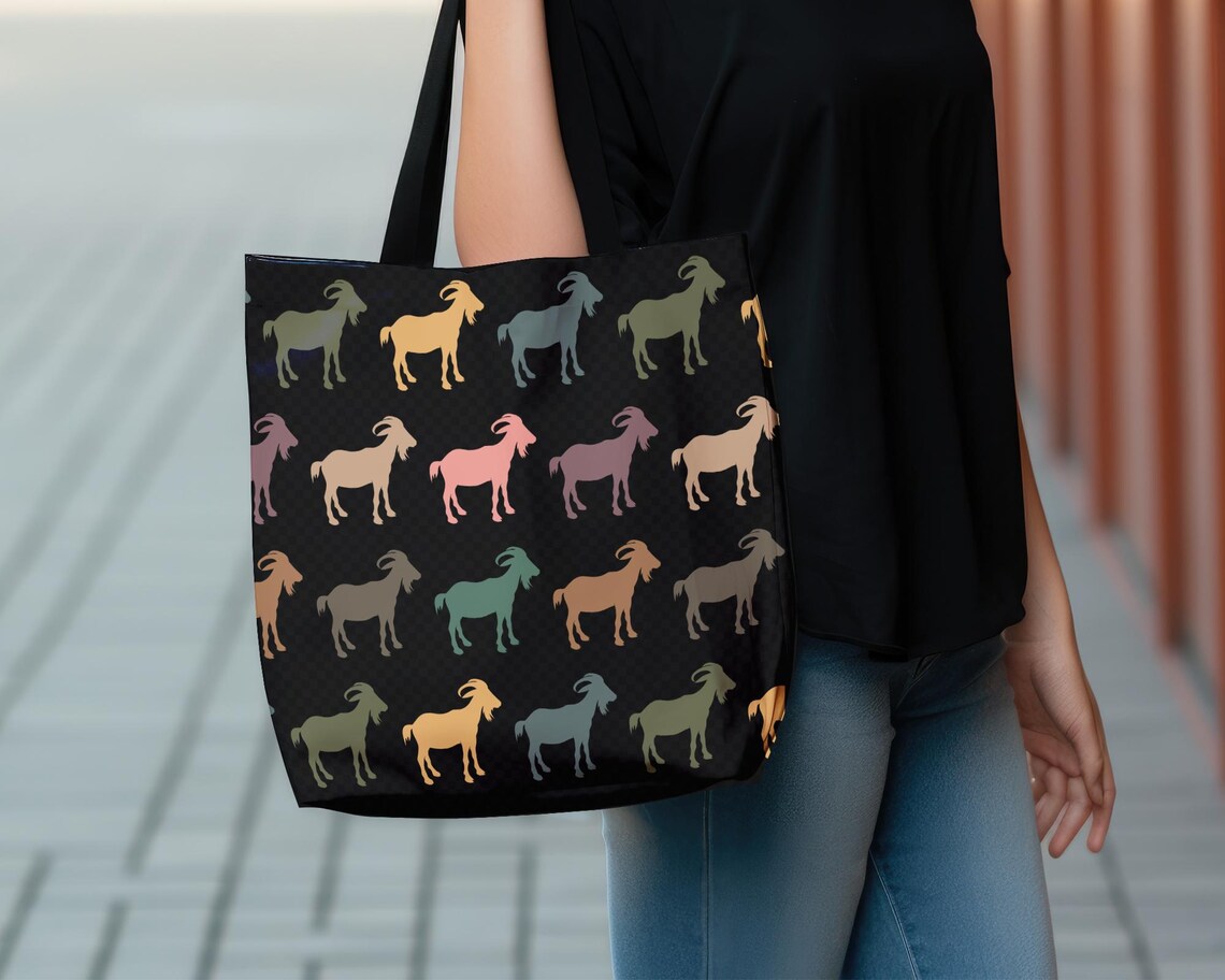 Retro Goat Tote Bag | Vintage Style Goat Lover Gift | Reusable Animal Shoulder Bag | Cute Goat Themed Everyday Tote