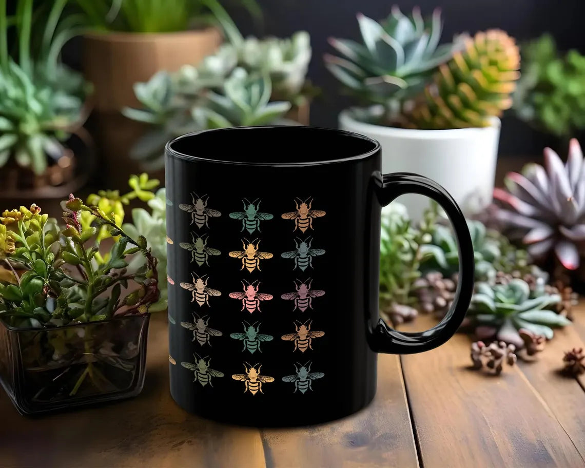 Retro Bee Lover Mug | Vintage Honey Bee Coffee Cup | Distressed Nature Gift for Beekeepers | Bee Fan Enthusiast Present