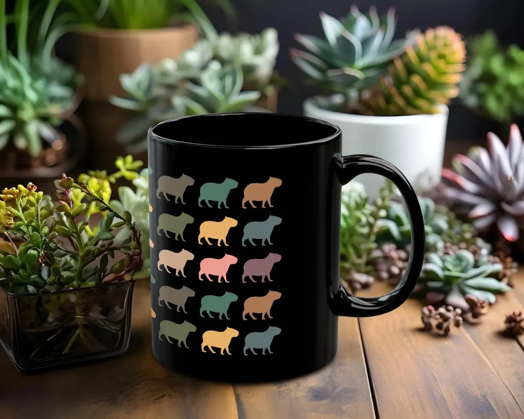 Retro Capybara Lover Mug – Funny Distracted Gift – Capybara Black Distressed Retro Rodent Mug
