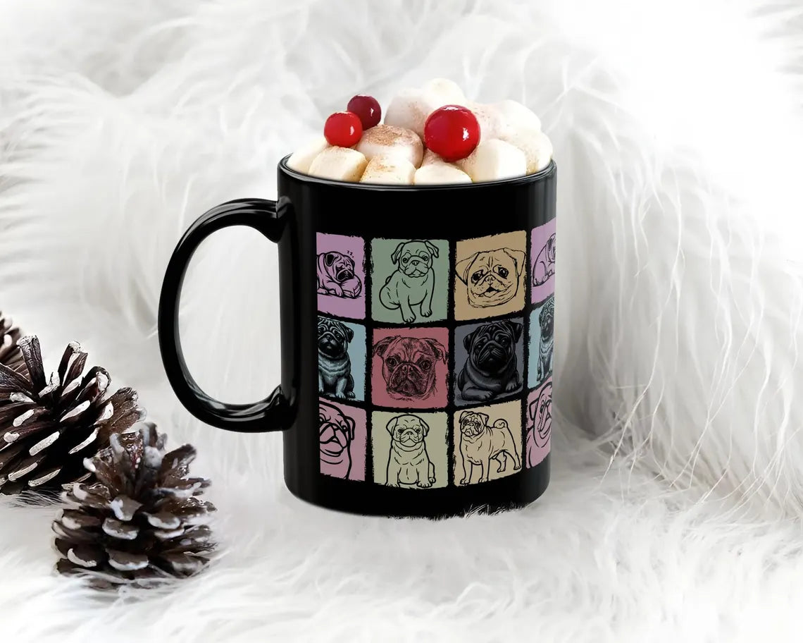 Vintage Pug Dog Mug | Retro Coffee Cup Gift for Dog Lovers | Cute Pet Enthusiast Ceramic Present