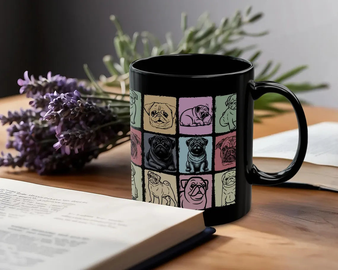 Vintage Pug Dog Mug | Retro Coffee Cup Gift for Dog Lovers | Cute Pet Enthusiast Ceramic Present
