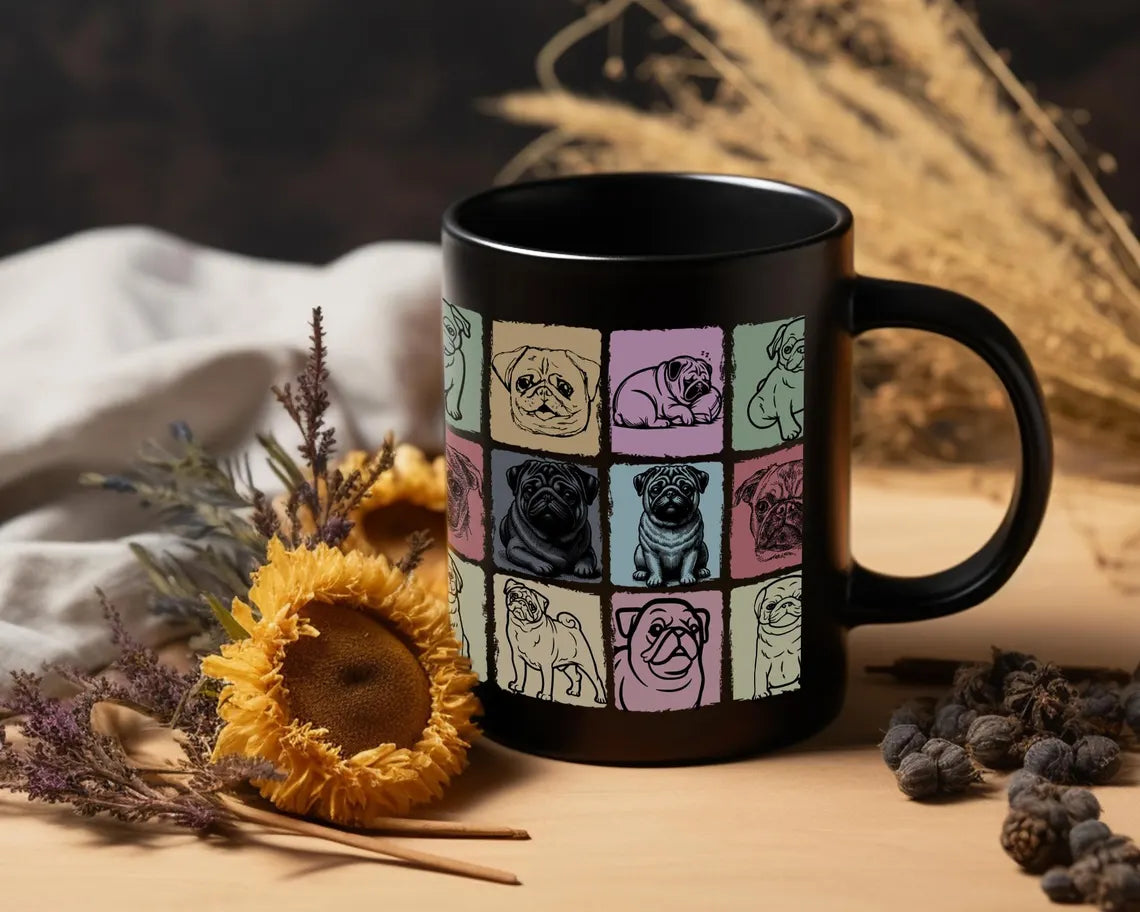Vintage Pug Dog Mug | Retro Coffee Cup Gift for Dog Lovers | Cute Pet Enthusiast Ceramic Present