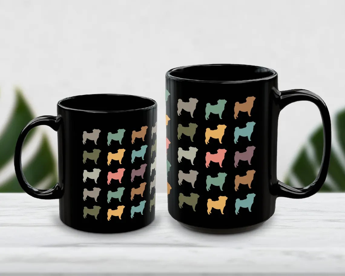 Retro Pug Dog Mug | Vintage Coffee Cup | Cute Dog Lover Gift | Adorable Pet Enthusiast Ceramic Present